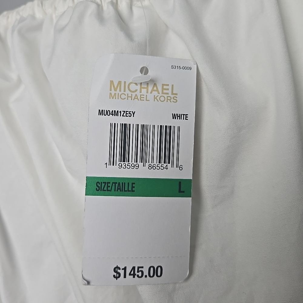 MK Michael Kors White Poplin Cotton‎ Puff Sleeve Wrap Top Large  L New $145 - Picture 6 of 10